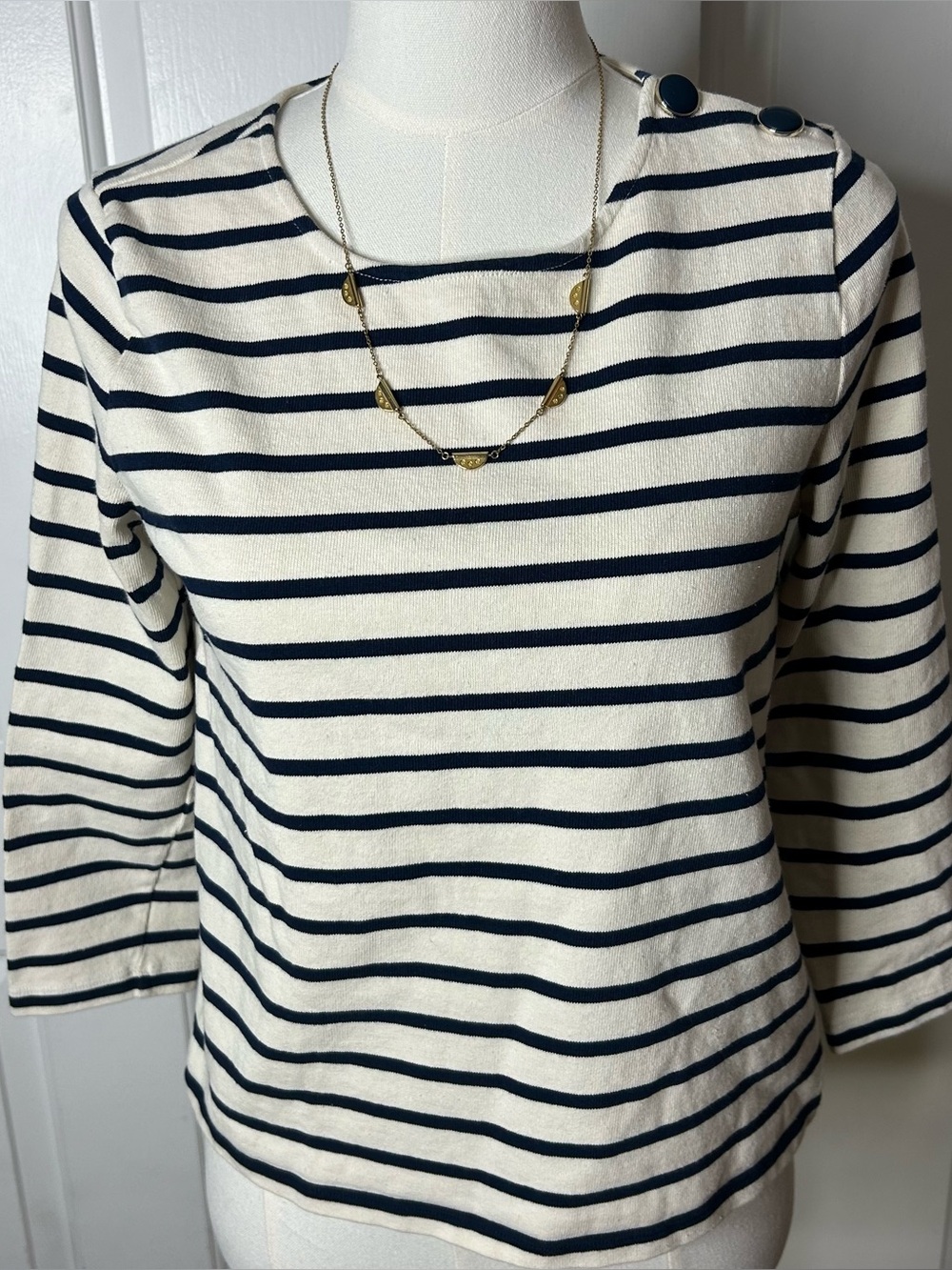 (Size small) Sezane Colette Mariniere Ecru Navy Striped Top - Picture 5 of 10